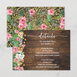 Roze Rustieke Wilde Safari Dieren Baby Shower Deta Informatiekaartje