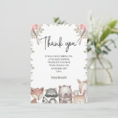 Roze rustieke Woodland Baby shower Dank u kaart (Staand voorkant)
