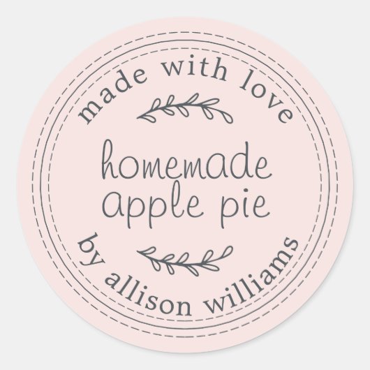 Roze Rustieke Zelfgemaakte Appeltaart Label (Voorkant)