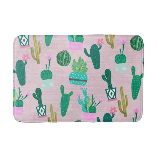 Roze Rustieke Zuidwestelijke Cactussen Cactus Plan Badmat (Voorkant)