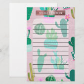Roze Rustieke Zuidwestelijke Cactussen Cactus Plan Briefpapier (Voorkant / Achterkant)