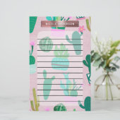 Roze Rustieke Zuidwestelijke Cactussen Cactus Plan Briefpapier (Staand voorkant)