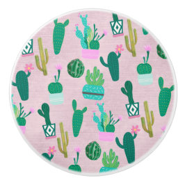 Roze Rustieke Zuidwestelijke Cactussen Cactus Plan Keramische Knop