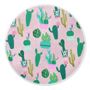 Roze Rustieke Zuidwestelijke Cactussen Cactus Plan Keramische Knop