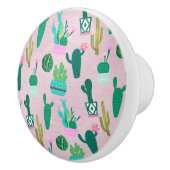 Roze Rustieke Zuidwestelijke Cactussen Cactus Plan Keramische Knop (Rechts)