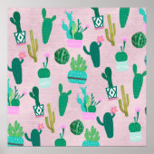 Roze Rustieke Zuidwestelijke Cactussen Cactus Plan Poster (Voorkant)