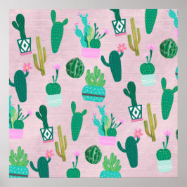 Roze Rustieke Zuidwestelijke Cactussen Cactus Plan Poster