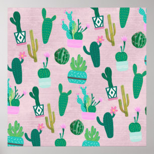 Roze Rustieke Zuidwestelijke Cactussen Cactus Plan Poster