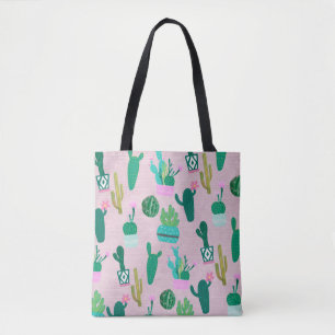 Roze Rustieke Zuidwestelijke Cactussen Cactus Plan Tote Bag