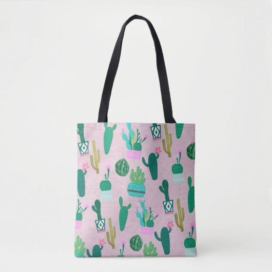 Roze Rustieke Zuidwestelijke Cactussen Cactus Plan Tote Bag (Voorkant)
