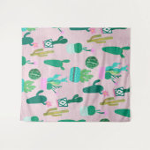 Roze Rustieke Zuidwestelijke Cactussen Cactus Plan Wandkleed (Voorkant (horizontaal))