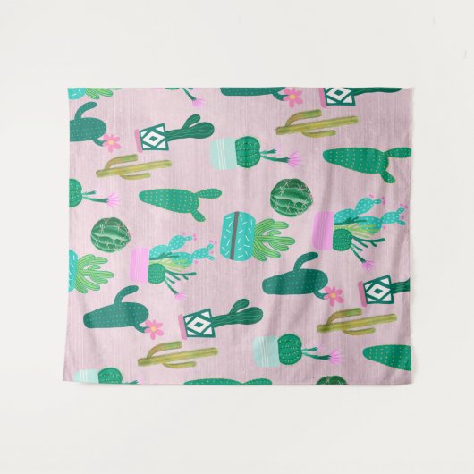 Roze Rustieke Zuidwestelijke Cactussen Cactus Plan Wandkleed (Voorkant (horizontaal))