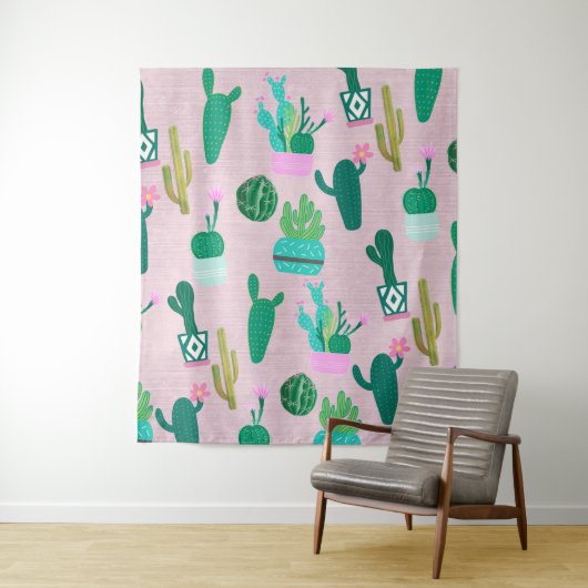 Roze Rustieke Zuidwestelijke Cactussen Cactus Plan Wandkleed (In situ)