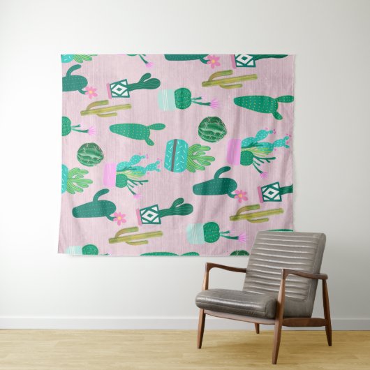 Roze Rustieke Zuidwestelijke Cactussen Cactus Plan Wandkleed (In Situ (horizontaal))