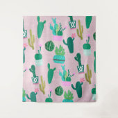 Roze Rustieke Zuidwestelijke Cactussen Cactus Plan Wandkleed (Voorkant)