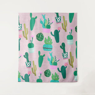 Roze Rustieke Zuidwestelijke Cactussen Cactus Plan Wandkleed