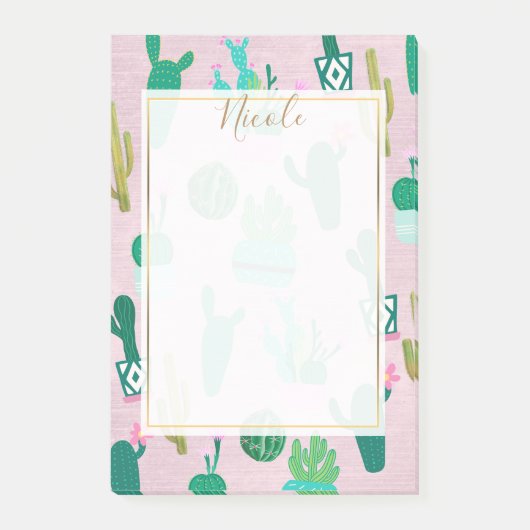 Roze rustieke zuidwestelijke Cactussen Cactusplant Post-it® Notes (Voorkant)