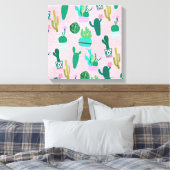 Roze Rustieke Zuidwesterse Cactussen Cactus Plante Canvas Afdruk (Insitu (Slaapkamer))