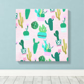 Roze Rustieke Zuidwesterse Cactussen Cactus Plante Canvas Afdruk (Insitu (Houten vloer))