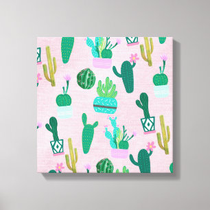 Roze Rustieke Zuidwesterse Cactussen Cactus Plante Canvas Afdruk