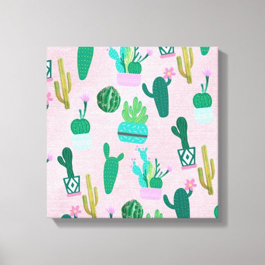 Roze Rustieke Zuidwesterse Cactussen Cactus Plante Canvas Afdruk (Voorkant)