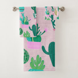 Roze Rustieke Zuidwesterse Cactussen Cactusplanten Bad Handdoek