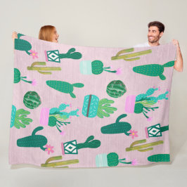 Roze Rustieke Zuidwesterse Cactussen Cactusplanten Fleece Deken