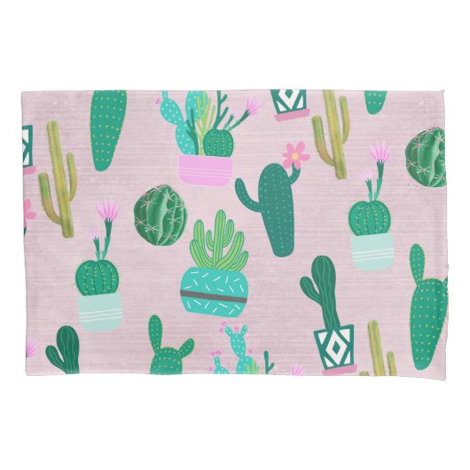 Roze Rustieke Zuidwesterse Cactussen Cactusplanten Kussensloop (Voorkant)