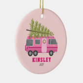 Roze RV Camper Kerstboom Keramisch Ornament (Rechts)