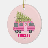 Roze RV Camper Kerstboom Keramisch Ornament (Links)
