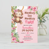 Roze Safari Aap Zie Aap Twee 2de Verjaardag Kaart (Staand voorkant)