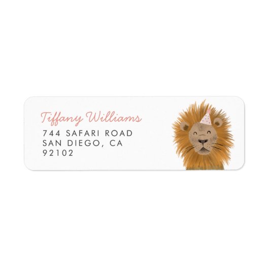 Roze Safari Animal Lion Return Label (Voorkant)