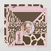 Roze Safari Animal Print Birthday Kaart (Voorkant / Achterkant)