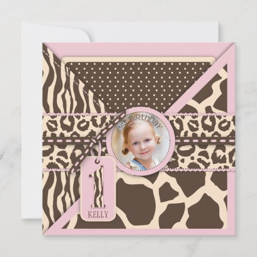Roze Safari Animal Print Birthday Kaart (Voorkant)
