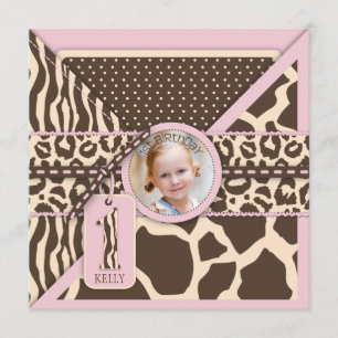 Roze Safari Animal Print Birthday Kaart