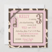 Roze Safari Animal Print & Cupcake Derde verjaarda Kaart (Achterkant)