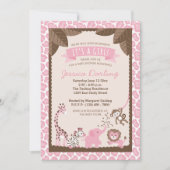 Roze Safari Animals Girl Baby Shower Invitations Kaart (Voorkant)