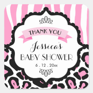 Roze Safari Baby Girl Shower Persoonlijke Sticker