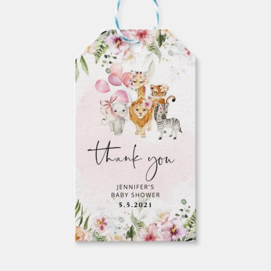 Roze safari baby shower dank u cadeaulabel (Voorkant)