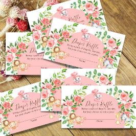 Roze Safari Baby shower Diaper Raffle Kaarten