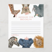 Roze Safari Birthday Party Time Capsule Note Kaart (Voorkant)