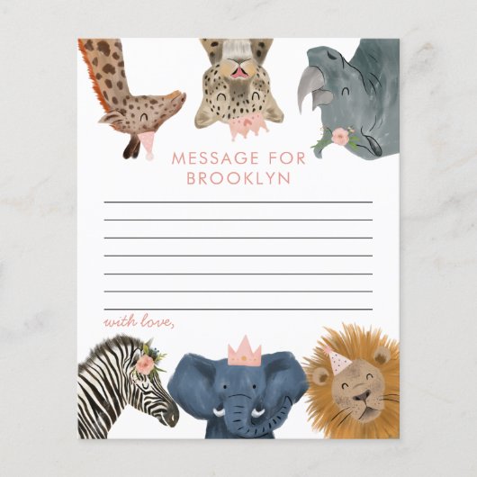 Roze Safari Birthday Party Time Capsule Note Kaart (Voorkant)