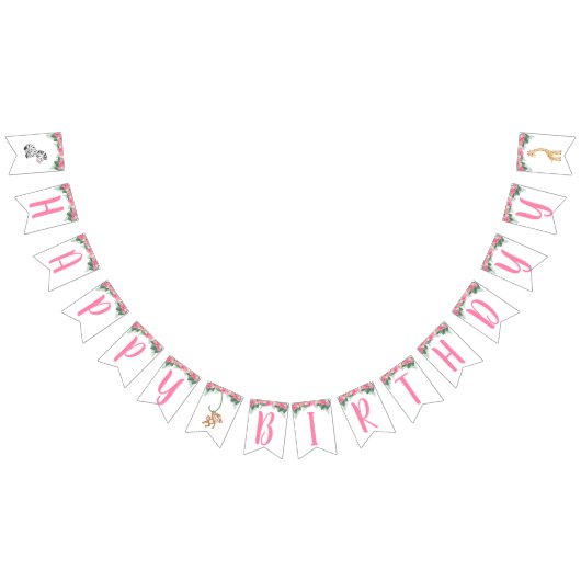 Roze Safari Dier Verjaardag Vlaggetjes (Alle)