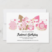 Roze Safari Dieren 3e verjaardag van de uitnodigin Kaart (Voorkant)