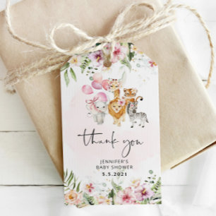Roze safari dieren baby shower bedankt cadeaulabel