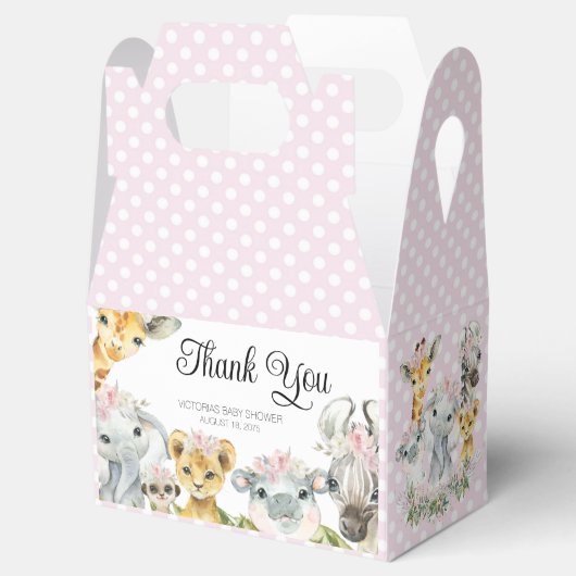 Roze Safari Dieren Baby shower Favor Box Bedankdoosjes (Geopend)