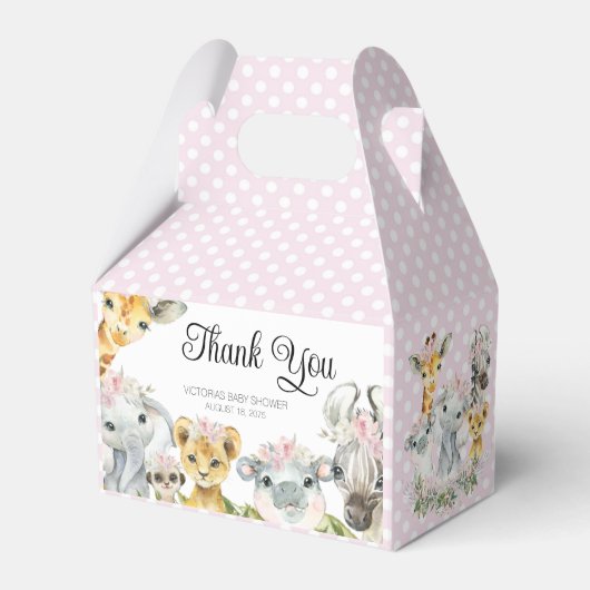 Roze Safari Dieren Baby shower Favor Box Bedankdoosjes (Voorkant Zijde)