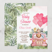 Roze Safari Dieren Baby shower Kaart (Voorkant / Achterkant)