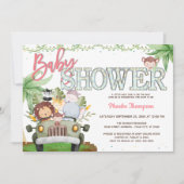 Roze Safari Dieren Baby shower Kaart (Voorkant)