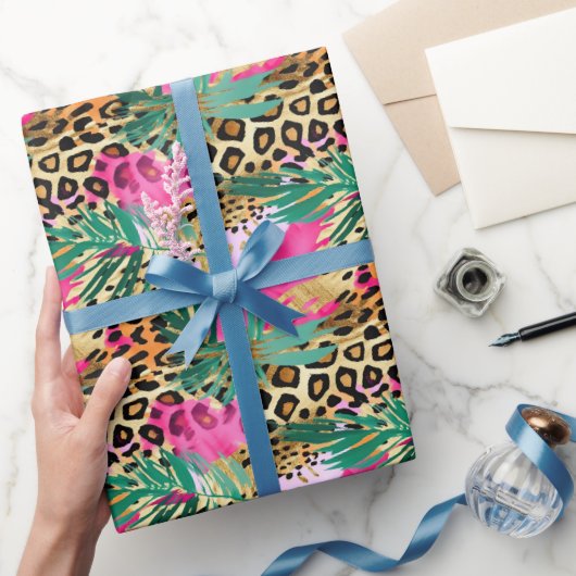 Roze Safari Dieren' Bont Prints Plezier Cadeaupapier (Geschenken)